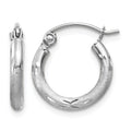 14k White Gold 2x13mm Satin Diamond-cut Round Tube Hoop Earrings