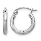 14k White Gold 2x13mm Satin Diamond-cut Round Tube Hoop Earrings