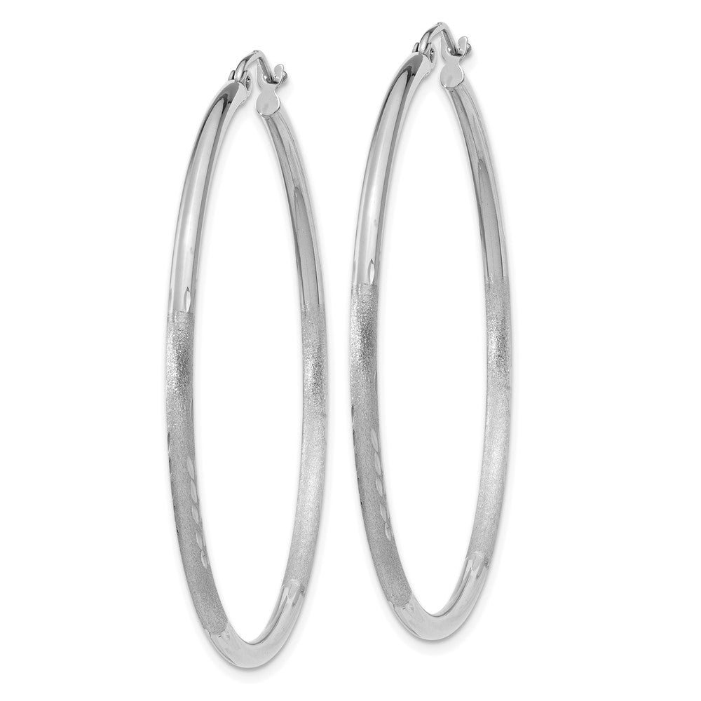 14k White Gold 2x45mm Satin Diamond-cut Round Tube Hoop Earrings