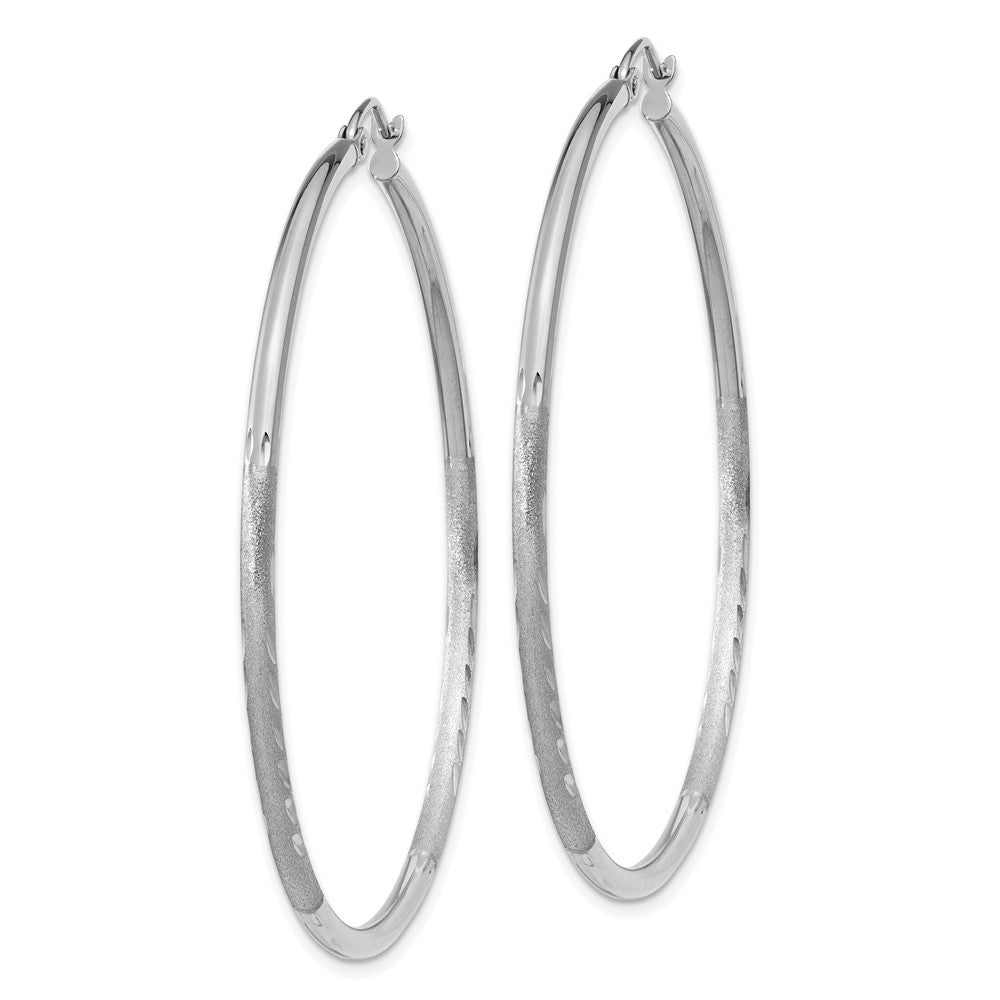 14k White Gold 2x50mm Satin Diamond-cut Round Tube Hoop Earrings