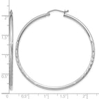14k White Gold 2x50mm Satin Diamond-cut Round Tube Hoop Earrings