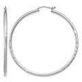 14k White Gold 2x50mm Satin Diamond-cut Round Tube Hoop Earrings