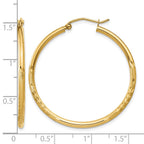 14k 2x35mm Satin Diamond-cut Round Tube Hoop Earrings
