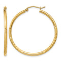 14k 2x35mm Satin Diamond-cut Round Tube Hoop Earrings