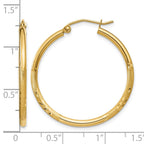 14k 2x30mm Satin Diamond-cut Round Tube Hoop Earrings