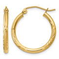 14k 2x20mm Satin Diamond-cut Round Tube Hoop Earrings