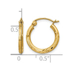 14k 2x15mm Satin Diamond-cut Round Tube Hoop Earrings