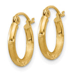 14k 2x13mm Satin Diamond-cut Round Tube Hoop Earrings