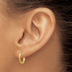 14k 2x13mm Satin Diamond-cut Round Tube Hoop Earrings