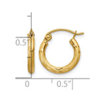 14k 2x13mm Satin Diamond-cut Round Tube Hoop Earrings