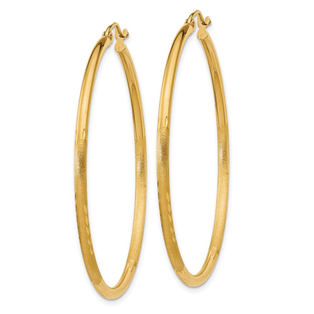 14k 2x45mm Satin Diamond-cut Round Tube Hoop Earrings