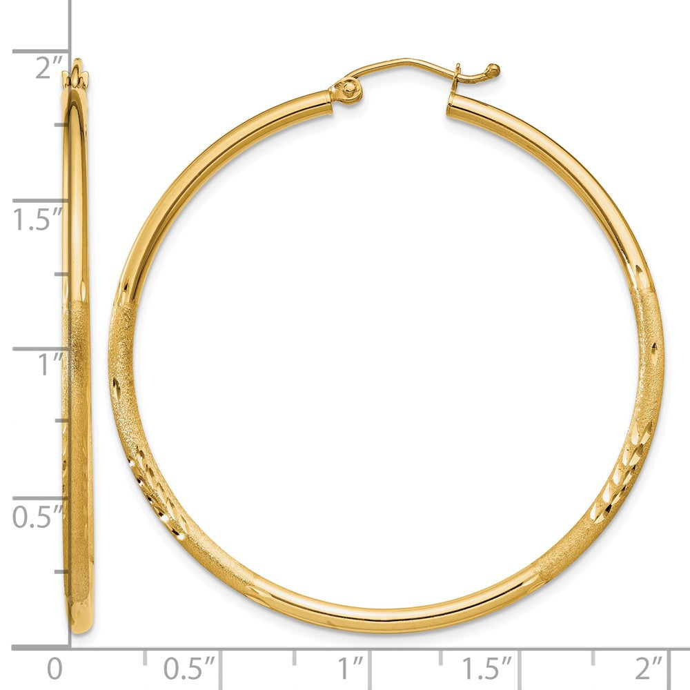 14k 2x45mm Satin Diamond-cut Round Tube Hoop Earrings