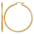 14k 2x45mm Satin Diamond-cut Round Tube Hoop Earrings