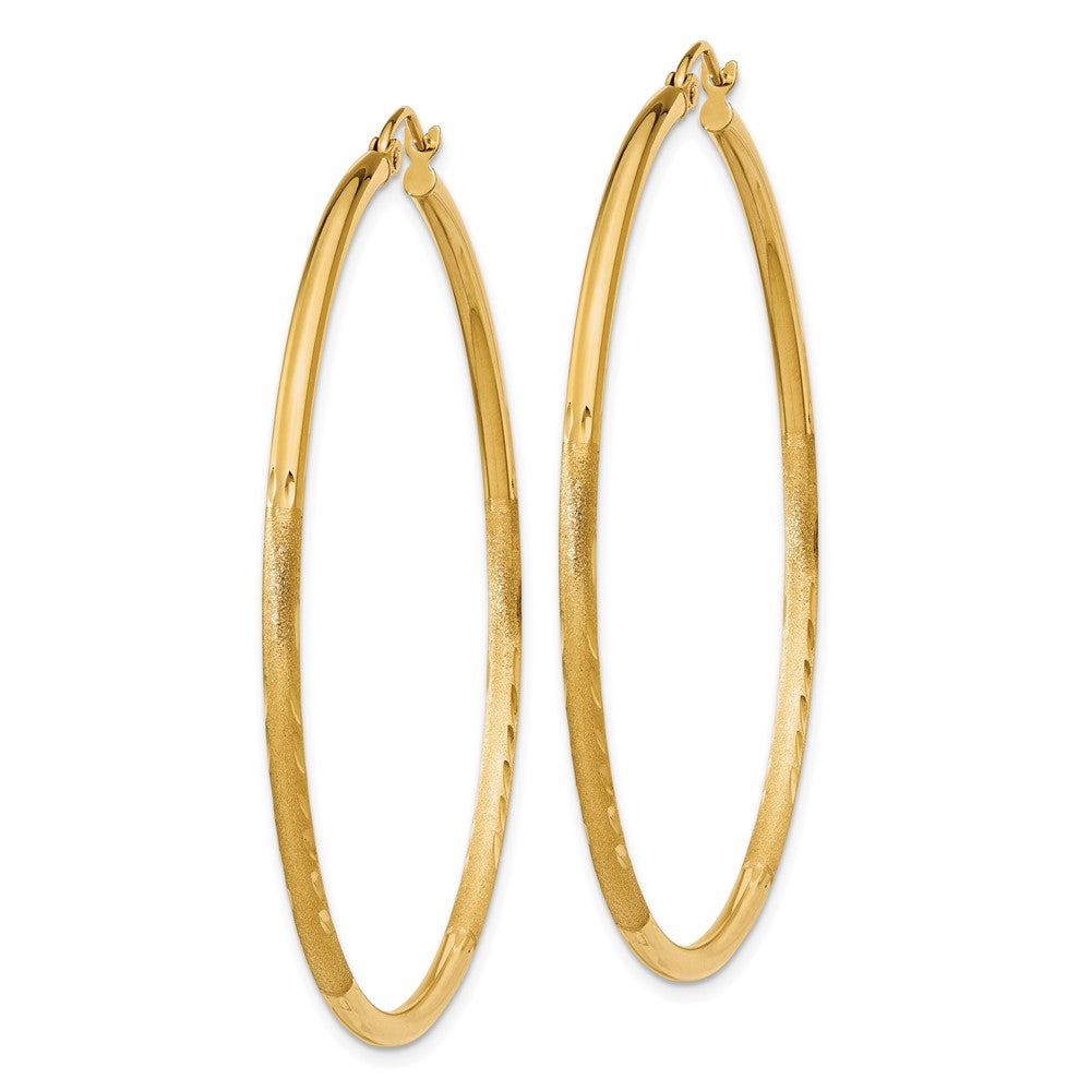 14k 2x50mm Satin Diamond-cut Round Tube Hoop Earrings