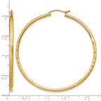 14k 2x50mm Satin Diamond-cut Round Tube Hoop Earrings