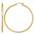 14k 2x50mm Satin Diamond-cut Round Tube Hoop Earrings