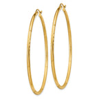 14k 2x55mm Satin Diamond-cut Round Tube Hoop Earrings