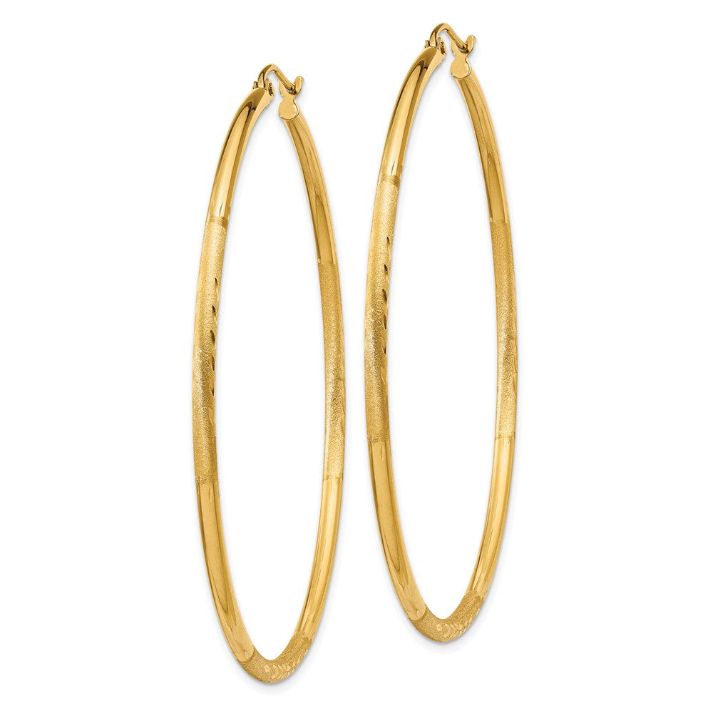 14k 2x55mm Satin Diamond-cut Round Tube Hoop Earrings