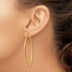 14k 2x55mm Satin Diamond-cut Round Tube Hoop Earrings