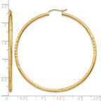 14k 2x55mm Satin Diamond-cut Round Tube Hoop Earrings