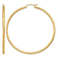 14k 2x55mm Satin Diamond-cut Round Tube Hoop Earrings