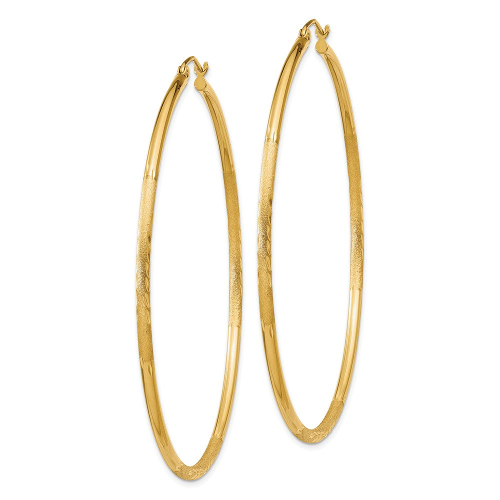 14k 2x60mm Satin Diamond-cut Round Tube Hoop Earrings