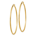 14k 2x60mm Satin Diamond-cut Round Tube Hoop Earrings