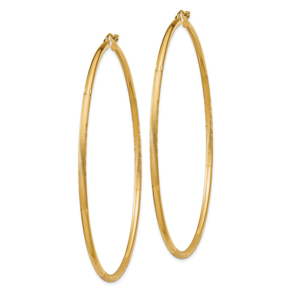 14k 2x65mm Satin Diamond-cut Round Tube Hoop Earrings