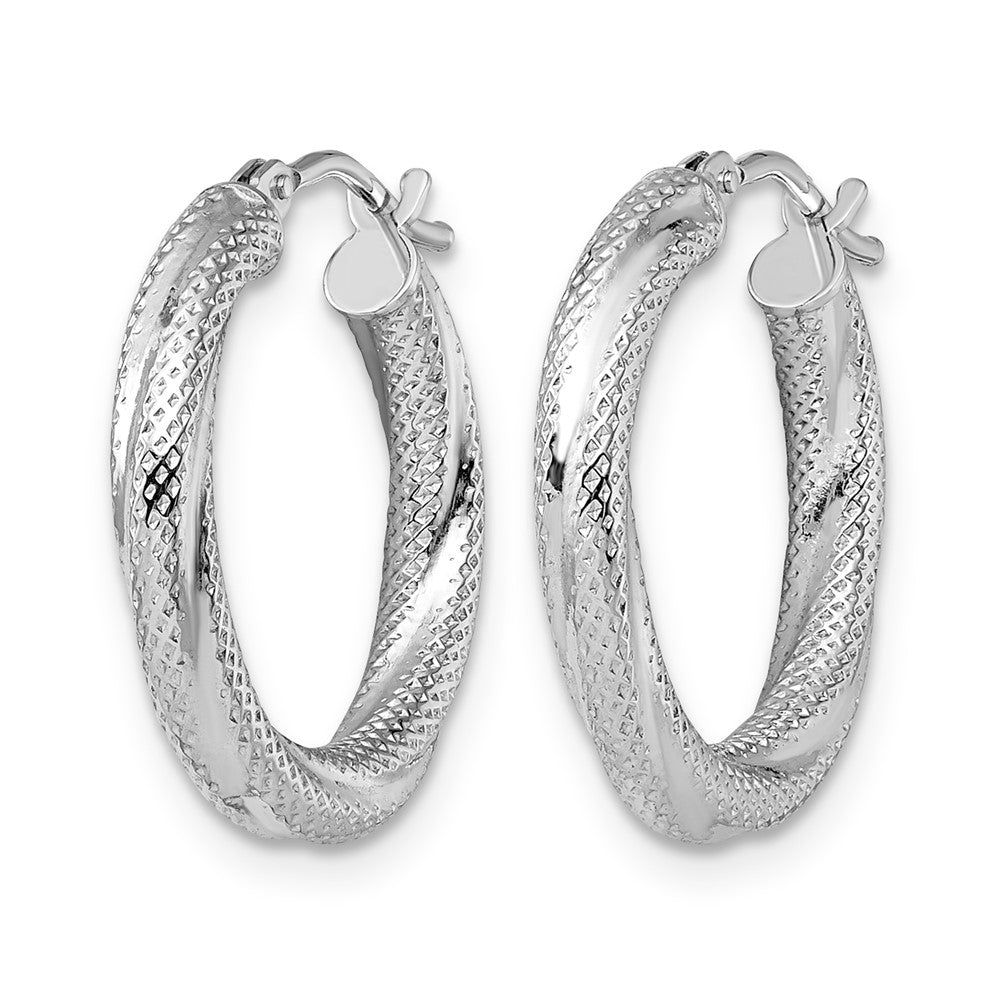 10K White Gold Textured Hinged Hoop Earrings