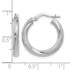 10K White Gold Textured Hinged Hoop Earrings
