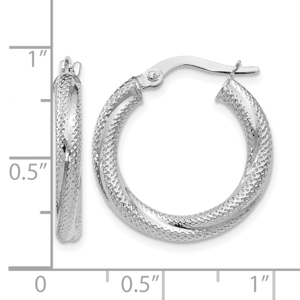 10K White Gold Textured Hinged Hoop Earrings
