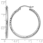 14k White Gold 2x30mm Diamond-cut Round Tube Hoop Earrings