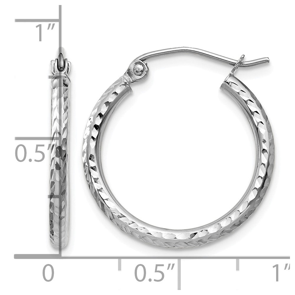 14k White Gold 2x20mm Diamond-cut Round Tube Hoop Earrings