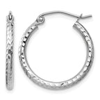 14k White Gold 2x20mm Diamond-cut Round Tube Hoop Earrings