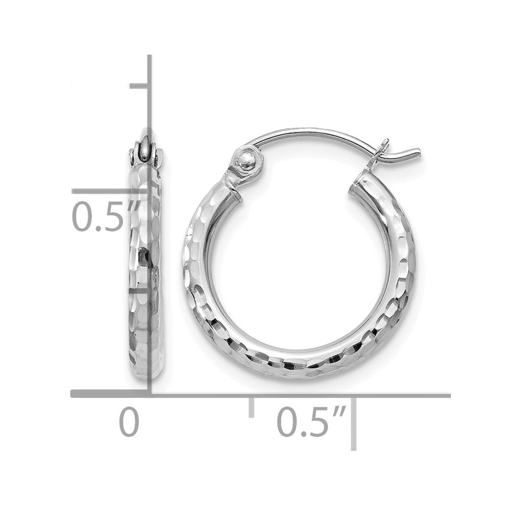 14k White Gold 2x15mm Diamond-cut Round Tube Hoop Earrings