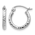 14k White Gold 2x13mm Diamond-cut Round Tube Hoop Earrings