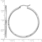 14k White Gold 2x40mm Diamond-cut Round Tube Hoop Earrings
