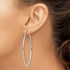 14k White Gold 2x60mm Diamond-cut Round Tube Hoop Earrings