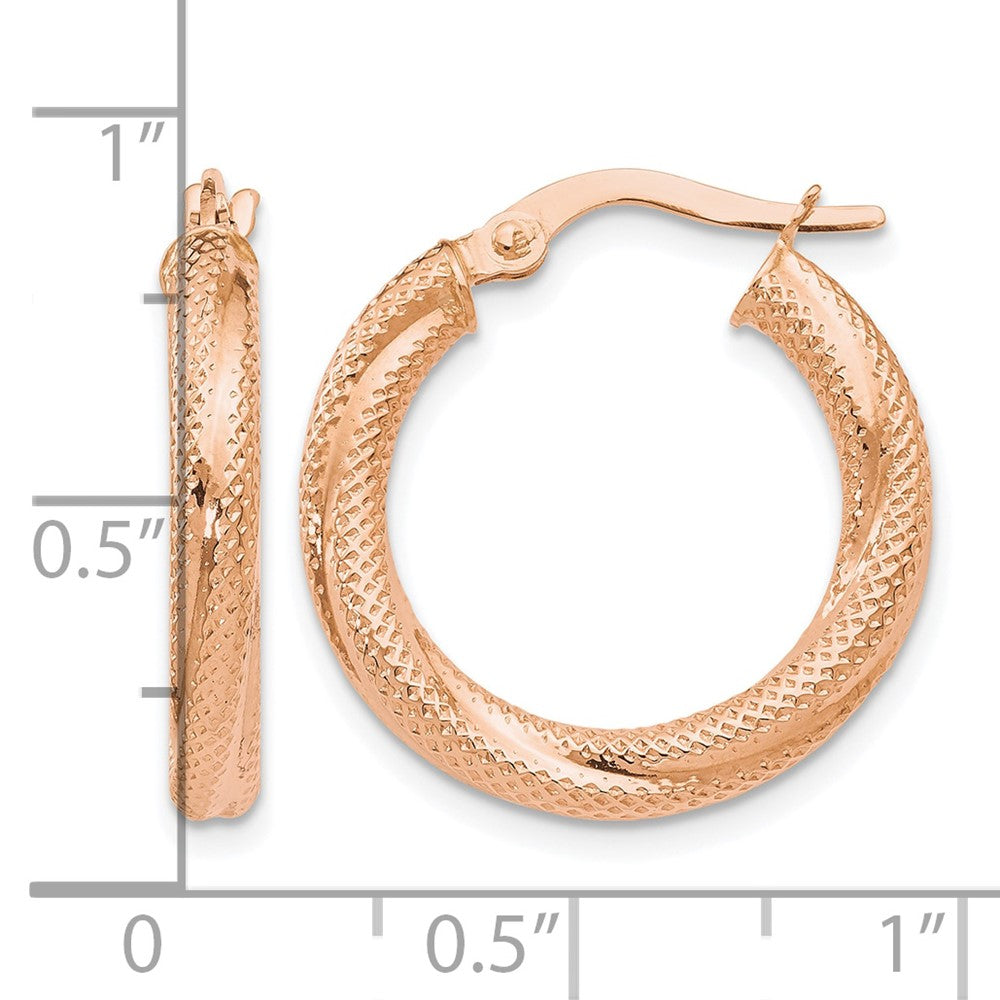10K Rose Gold Textured Hinged Hoop Earrings