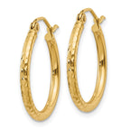 14k 2x20mm Diamond-cut Round Tube Hoop Earrings