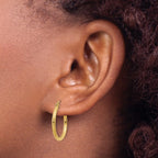 14k 2x20mm Diamond-cut Round Tube Hoop Earrings