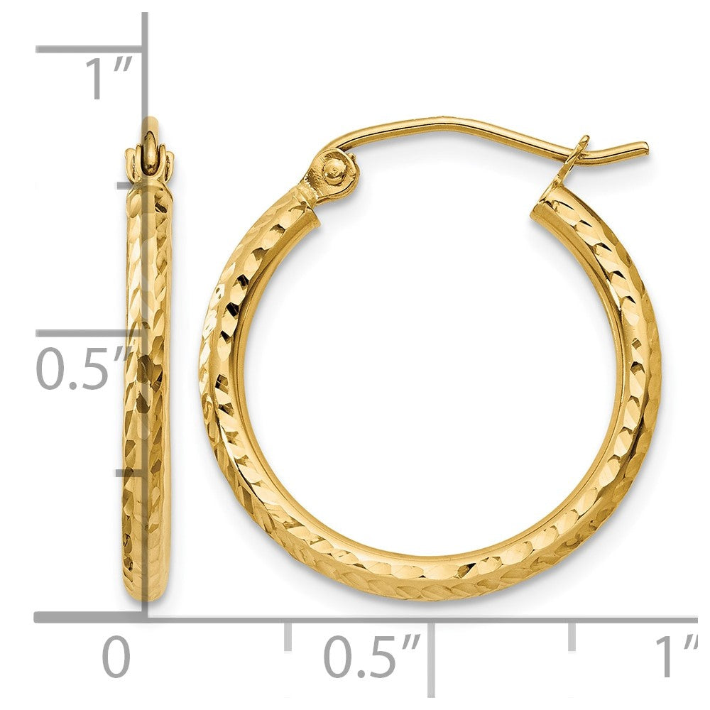 14k 2x20mm Diamond-cut Round Tube Hoop Earrings