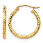 14k 2x20mm Diamond-cut Round Tube Hoop Earrings