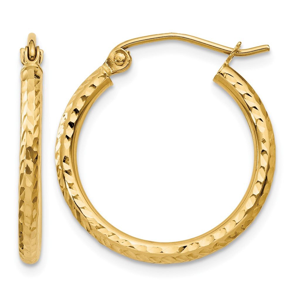14k 2x20mm Diamond-cut Round Tube Hoop Earrings