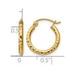 14k 2x15mm Diamond-cut Round Tube Hoop Earrings