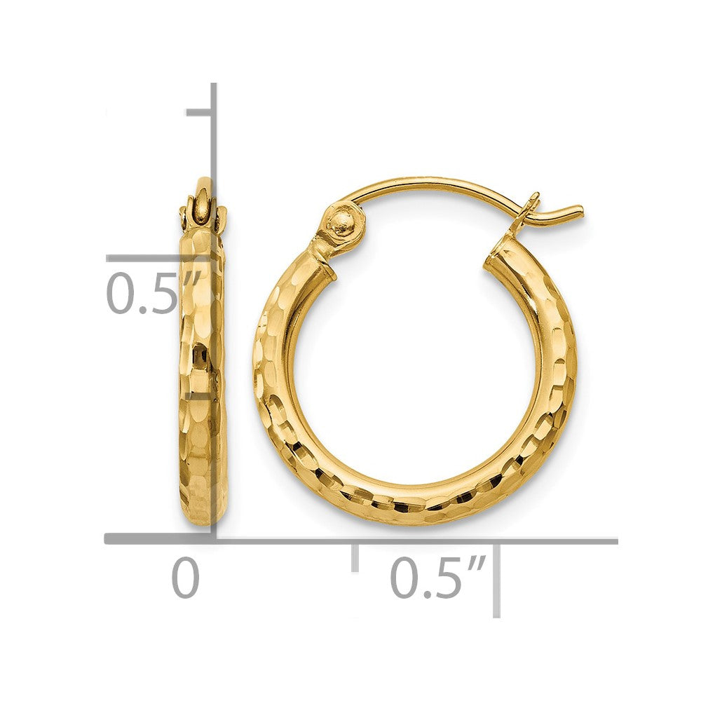 14k 2x15mm Diamond-cut Round Tube Hoop Earrings