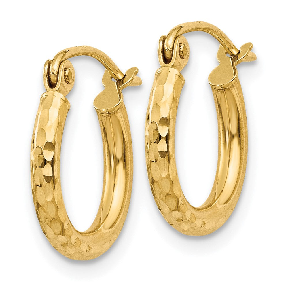 14k 2x13mm Diamond-cut Round Tube Hoop Earrings