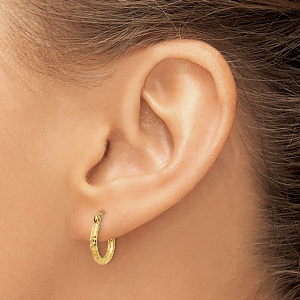 14k 2x13mm Diamond-cut Round Tube Hoop Earrings