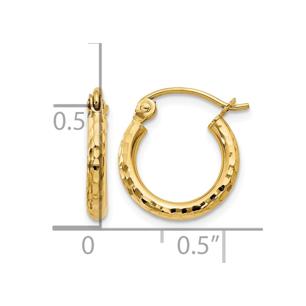 14k 2x13mm Diamond-cut Round Tube Hoop Earrings