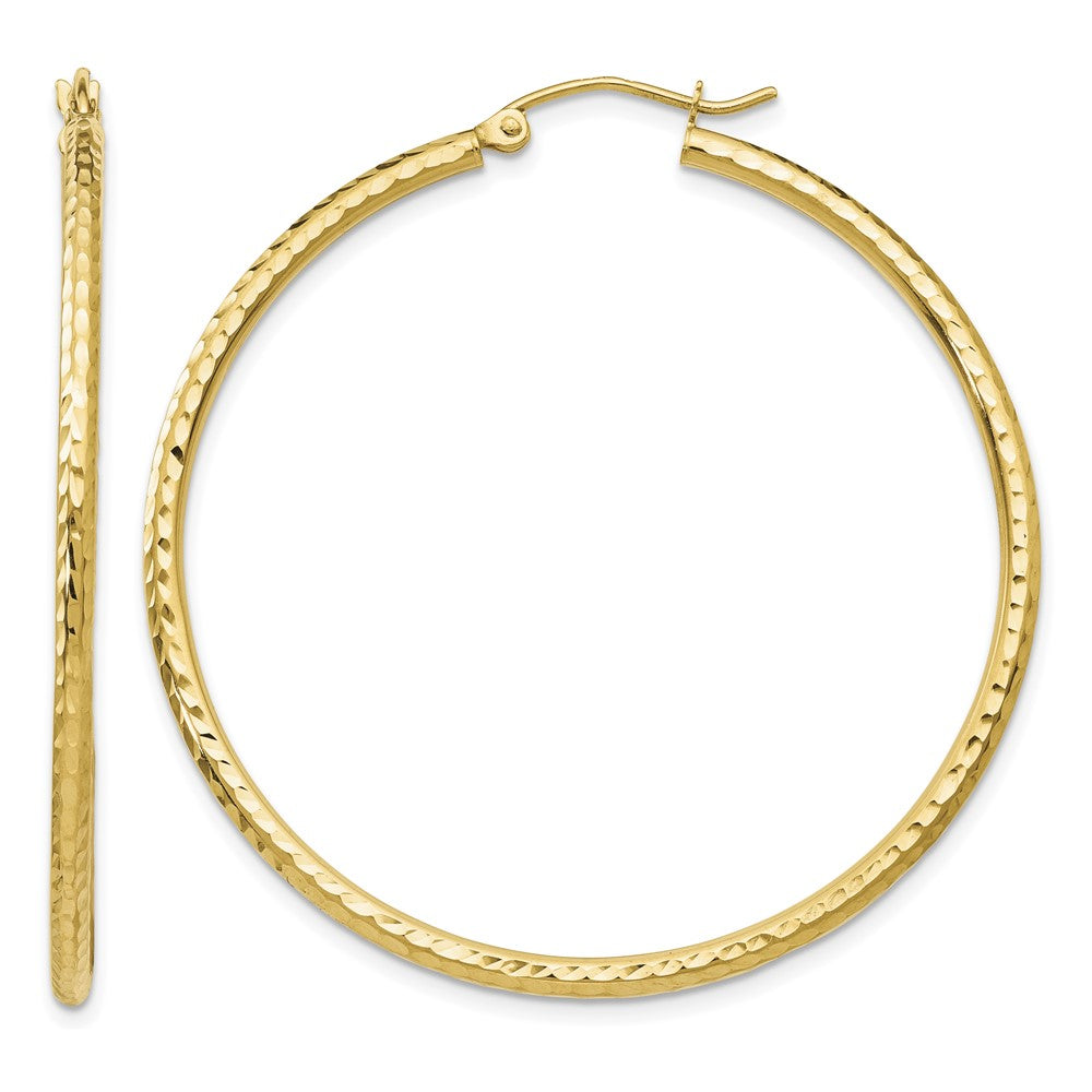 14k 2x45mm Diamond-cut Round Tube Hoop Earrings
